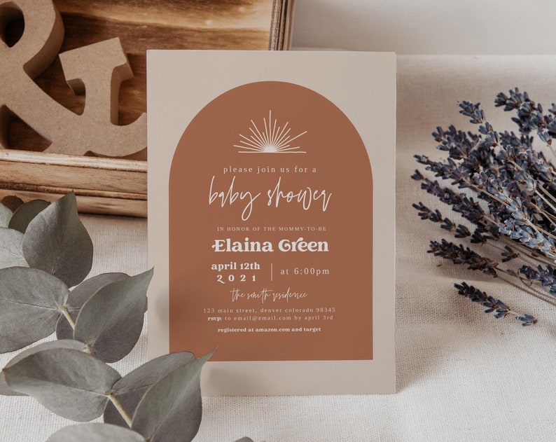 Dylan Modern Baby Shower Invitation Rust Arch Terracotta Baby Shower Invitation Bohemian Baby Shower Invitation Template