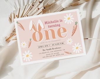 Bunny Birthday Invitation, Easter Birthday Invitation, Bunny First Birthday Invitation, Spring First Birthday Invitation Girl, Editable, DIY
