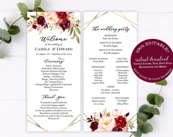 Wedding program template download Elegant wedding programs Editable template wedding Simple wedding programs Wedding program download