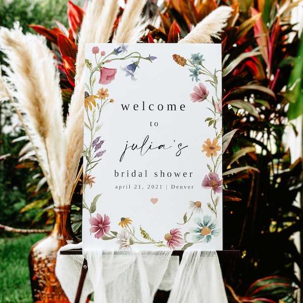 Martha | Wildflower Bridal Shower Welcome Sign Template, Bridal Shower Welcome Sign Download, Wildflowers, Bohemian Bridal Shower Signs