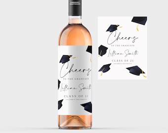 Class of 2022 College Graduation Wine Bottle Label, 2022 Graduation Party Wine Gift, Cheers to the Graduate Wine Label, Personalized, DIY