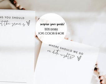 Consejos de boda y tarjetas de deseos Editables, Recepción moderna Preguntas conversacionales, Juego de bodas para invitados, Tarjetas de inicio de conversación