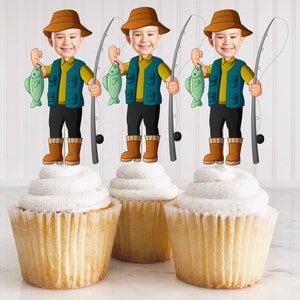 Fishing Birthday Cupcake Topper, Fishing Hat Cupcake Topper