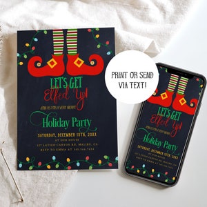 Let's Get Elfed Up Party Invitation, Christmas Party Invitation, Funny Christmas Party Invitation, Holiday Party Invite, Xmas Party Invite image 1