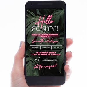 Hello Forty Birthday Evite, Electronic Birthday Invitation 40th, Hello Forty Invitation Neon, 40th Birthday Neon Vegas, 50th Birthday Evite
