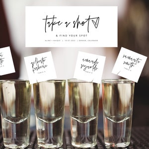 ELLIA | Shot Glass Seating Chart Template, Champagne Seating Chart Template, Modern Square Place Cards, Guest Escort Cards, Wedding Party