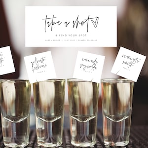 ELLIA | Shot Glass Seating Chart Template, Champagne Seating Chart Template, Modern Square Place Cards, Guest Escort Cards, Wedding Party