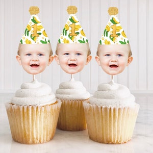 Banana Cupcake Topper Imprimible, Cumpleaños Frutas Cupcake Toppers, Tropical Banana Cake Topper, Verano Cumpleaños Cupcake Toppers, DIY