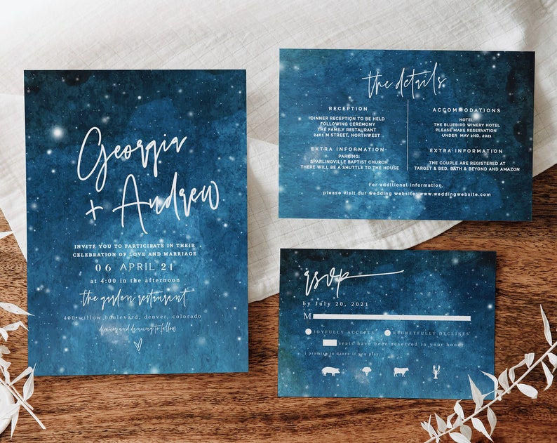 Starry Night Wedding Invitation Celestial Wedding Invitation Set Editable Wedding Invitation Set Full Moon Wedding Invite