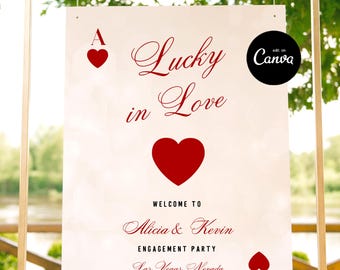 Lucky In Love Las Vegas Engagement Party Welcome Sign Template, Vegas Girls Weekend Poster, Editable Hand Drawn Bachelorette Party Casino