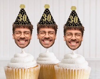 Custom Photo Cupcake Toppers Printable, Birthday Cupcake Toppers Decorations ANY AGE, 30th Birthday Decor, 40th Birthday Cupcake, DIY
