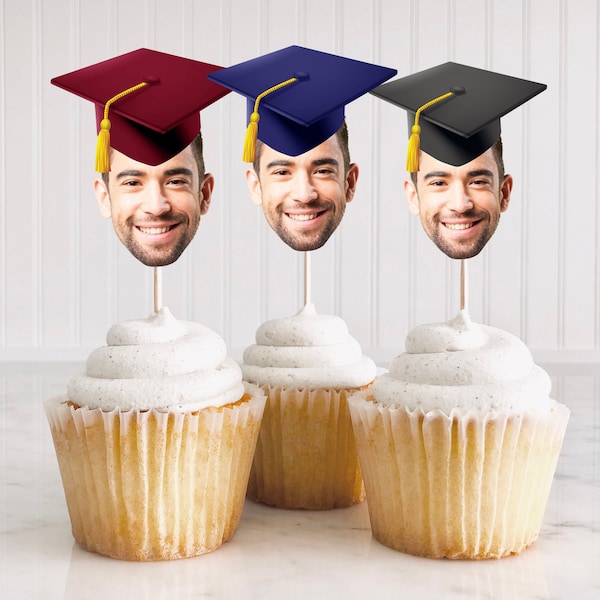 Abschlusshut-Cupcake-Topper, Abschlussfeier-Dekorationen, personalisierter Abschlusshut-Foto-Cupcake, Abschlusskappen-Topper, digital