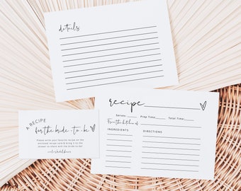 Modello di carta di ricetta minimalista, inserto di carta di ricetta per addio al nubilato moderno, carta di ricetta per addio al nubilato Boho Chic, richiesta di carta di ricetta modificabile