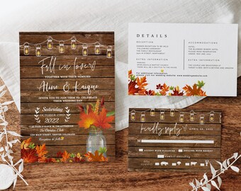 Fall Wedding Invitation, Autumn Wedding Invitation, Fall in love invitations, Wedding Invitations, Rustic Fall Wedding Invitation, Templett