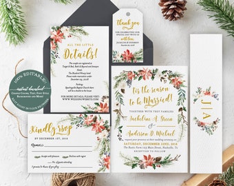 Plantilla de invitación de boda navideña, plantilla de invitación de boda navideña, conjunto de invitación de boda navideña - Descarga instantánea, invitación de Navidad