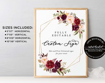Fall Self-Editing Wedding Sign Template, Fall Unlimited Wedding Signs, Wedding Signs Template Instant Download, 100% Editable Text