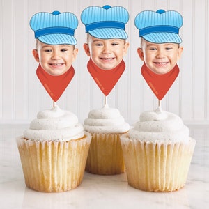 Train Birthday Cupcake Toppers, Choo Choo I&#39;m 2 Birthday Cupcake Toppers, Chugga Chugga Two Two Decorations, Custom Face Cupcake Toppers DIY