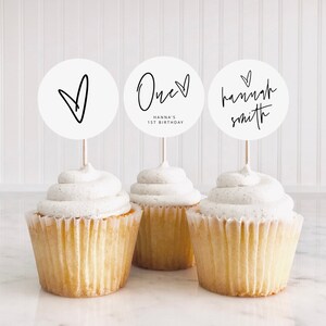 ELLIA | 1st Birthday Cupcake Topper Template, Cupcake Flags Printable, Modern Birthday Cupcake Toppers Printable Template DIY Editable