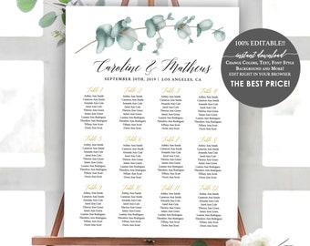 Seating chart wedding template, Greenery Seating Chart Printable, Table Plan Wedding Sign, Seating Plan Wedding, Table Plan Seating DIY