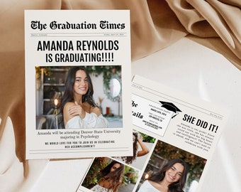 Newspaper Graduation Announcement, Senior Graduate Announcement Template, Modern Graduation Invitation, Graduation Party Evite Class 2024