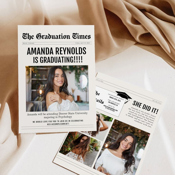 Newspaper Graduation Announcement, Senior Graduate Announcement Template, Modern Graduation Invitation, Graduation Party Evite Class 2024