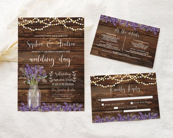 Lavender Wedding Invitation Template, Lavender Wedding Invitation Suite, Editable Rustic Wedding Invitation, Country Rustic Wedding, DIY