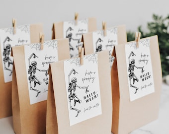 Etichette di ringraziamento di Halloween, Etichette regalo di Halloween stampabili, Etichette per bomboniere di Halloween, Scheletro di Halloween, Decorazioni per feste di Halloween spettrali, Fai da te