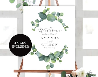 Wedding Welcome Sign Template, Greenery Wedding Sign, Eucalyptus Welcome Sign, INSTANT DOWNLOAD, Editable, Boho, 4 SIZES, Diy Wedding Sign
