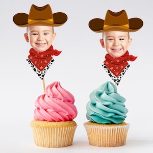 Topper per cupcake cowboy, decorazioni di compleanno da cowboy, toppers per cupcake cowgirl, decorazioni per feste da cowboy, cupcake da cowboy, toppers per cupcake occidentali