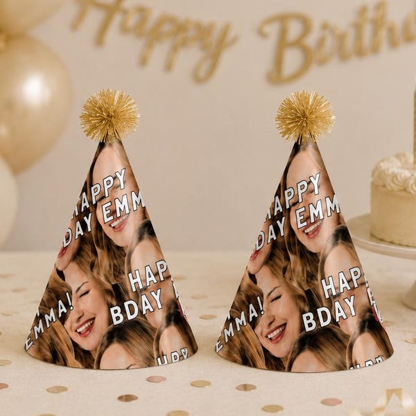 Printable Birthday Party Hats, Printable Party Hats, Custom Face Party Hat, Bachelorette Party Decor, Birthday Party Hat Custom, Fun