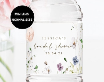 DAHLIA | Water Bottle Label Template, INSTANT DOWNLOAD, Printable Custom Label, 100% Editable, Wedding Favor, Floral Bridal Shower Favor