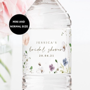 DAHLIA | Water Bottle Label Template, INSTANT DOWNLOAD, Printable Custom Label, 100% Editable, Wedding Favor, Floral Bridal Shower Favor