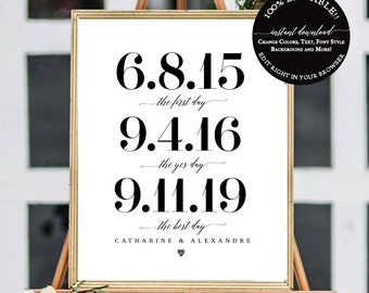 Our love Story Sign Template, First day Yes day Best Day Sign, Wedding Sign DIY word, Engagement Party Sign for Pictures, Timeline Sign