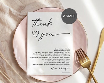 Helena | Minimalist Thank You Letter, Napkin Note, Printable Wedding Menu Thank You, Editable Template, INSTANT DOWNLOAD