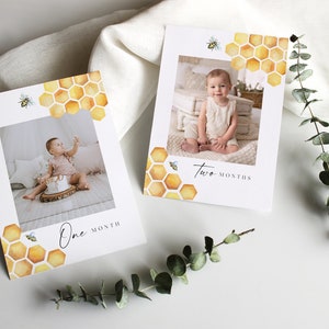 Bee First Birthday Photo Banner, 1st Birthday Photo Banner, Honey Bee Monthly Milestone Photo Cards, Sweet As Can Bee, First Bee Day Party image 3