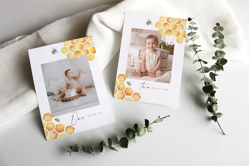 Bee First Birthday Photo Banner, 1st Birthday Photo Banner, Honey Bee Monthly Milestone Photo Cards, Sweet As Can Bee, First Bee Day Party image 3