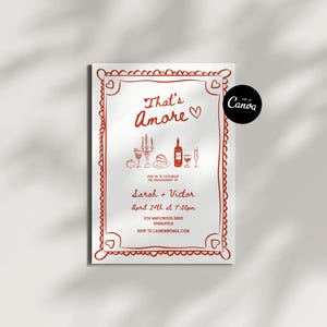 That's Amore Engagement Party Invitation, Italian Bridal Shower Invites, Bridal Shower Invitation, Whimsical Hand Drawn Editable Template