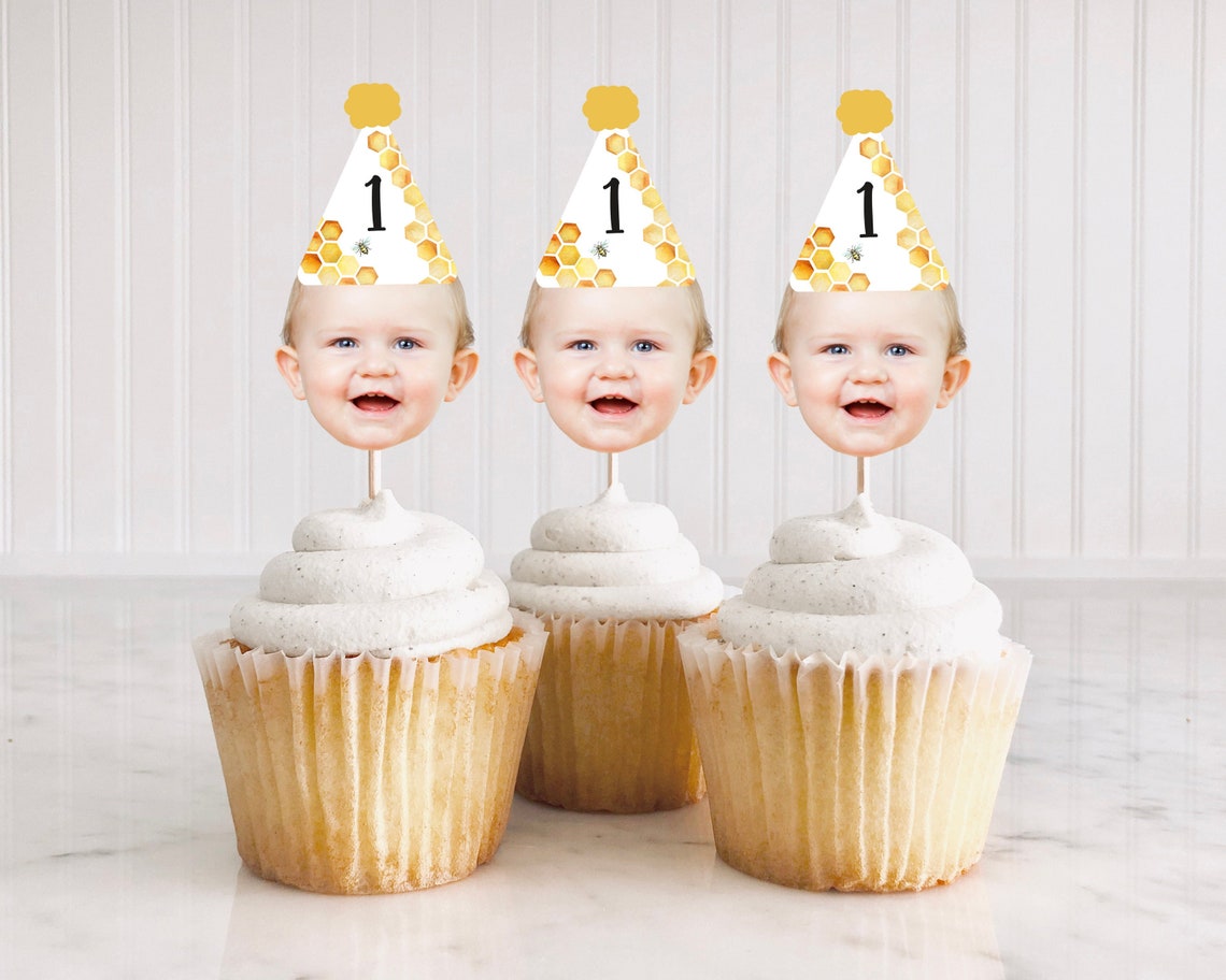 Bee Birthday Cupcake Toppers Custom Birthday Cupcake Toppers Etsy