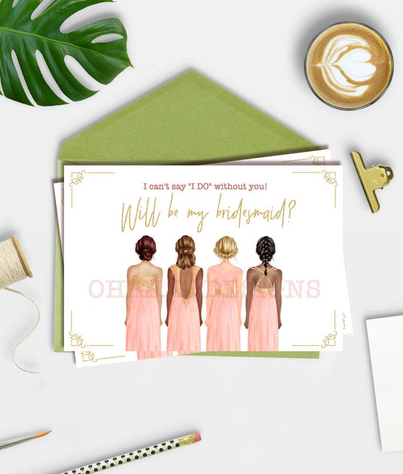 Will You Be My Bridesmaid Card Pink Dress Bridesmaid Proposal Card Dark Skin Bridesmaid Card Black Bridesmaid Bridal Wedding Card Girls