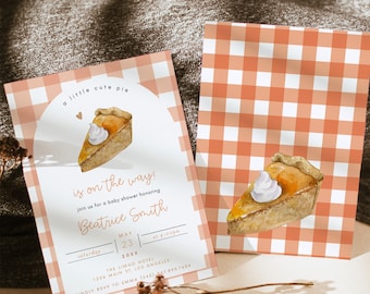Cutie Pie Gingham Baby Shower Invitation, Pumpkin Baby Shower Invitation Template, Gender Neutral Fall Baby Shower Invite DIY