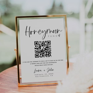 Znak Funduszu Miesiąca Miodowego, Nowoczesny Fundusz Miesiąca Miodowego Ślubu, Życzenie Miesiąca Miodowego Venmo, Prezent Gotówkowy Ślubny, Wydrukowany Kod QR Funduszu Miesiąca Miodowego, Znak Kodu QR