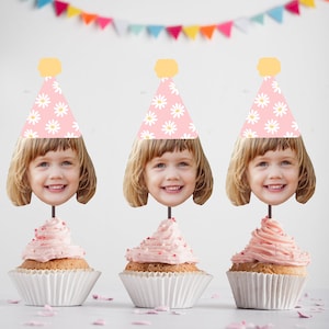 Toppers per cupcake a forma di margherita, decorazioni per compleanno a forma di margherita, decorazioni per feste di compleanno a forma di margherita, topper per cupcake a forma di margherita retrò, topper per torta a forma di margherita, stampabili