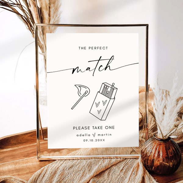 The Perfect Match Wedding Sign Template, Wedding Matches Sign, Modern Match Box Favor Sign, Modern Wedding Signs for Reception DIY