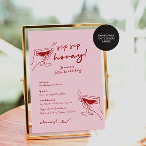 Modelo de cardápio de bar caprichoso, cardápio de bebidas manuscrito, colorido, festa, casamento, placa de bar, assinatura para impressão, cardápio de bebidas editável, aniversário