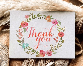 Floral Thank You Card Printable, Thank You Card, Rustic Thank You Card, Instant Download Thank You Card, Watercolor Thank You Card