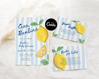 Ciao babyshower uitnodigingsbundel, Ciao bambino babyshower uitnodiging, citroen babyshower uitnodiging, Italiaanse babyshower, mediterrane citrus