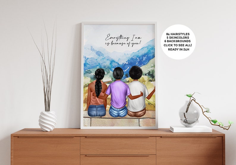 Personalized Wall Art, Mom Gift From Daughter, Custom Mother Son Print, Mom Birthday Gift, Family Portrait, Mothers Day Gift for Mom, Prints image 3