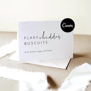 Minimalistische Buffet-Kartenvorlage, moderne Hochzeits-Buffetkarten, bearbeitbare Dinner-Party-Lebensmitteletiketten, einfache Buffetetiketten, elegantes Lebensmitteletikett