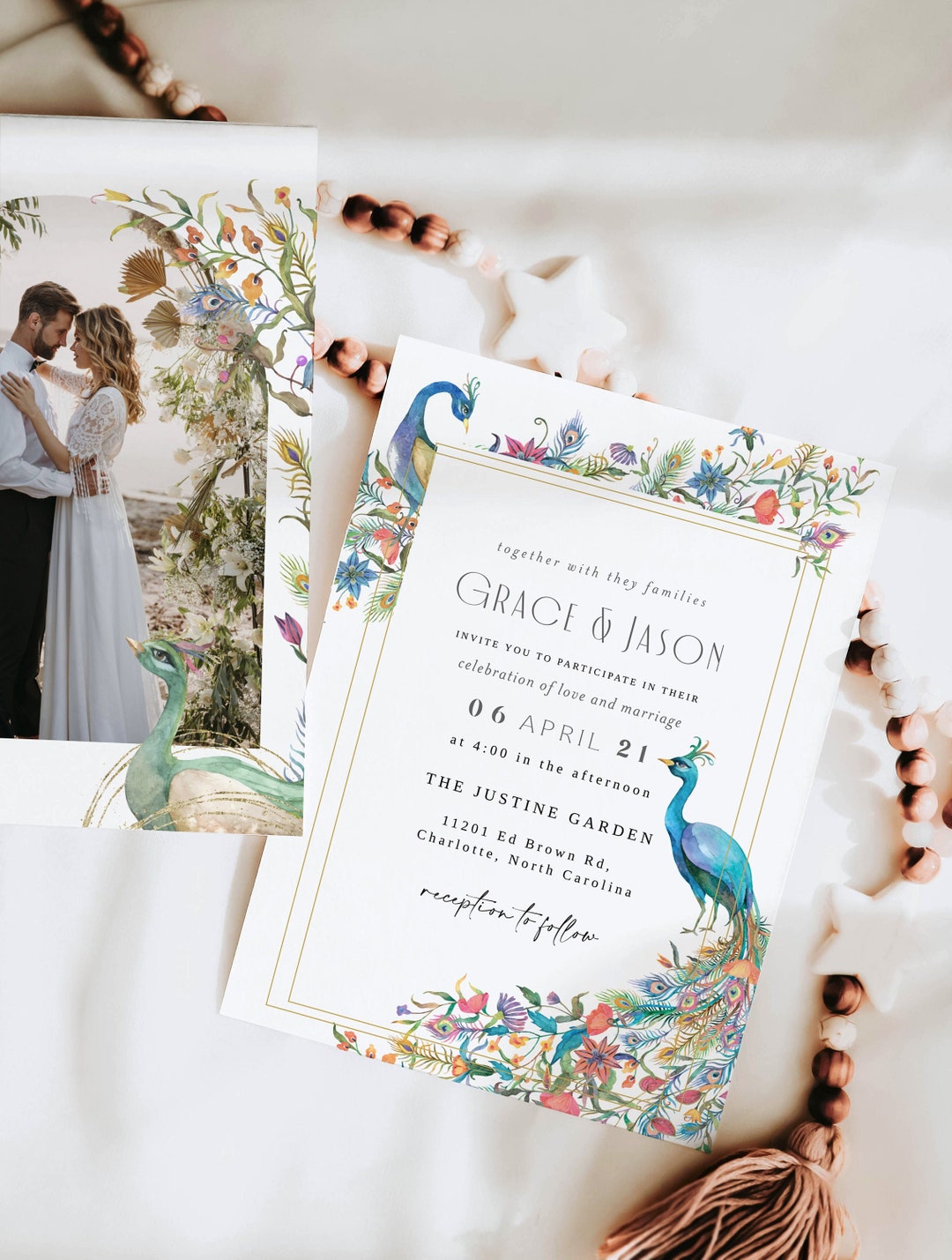 Convite De Casamento Pavão Convite De Casamento Indie Boho Convite De