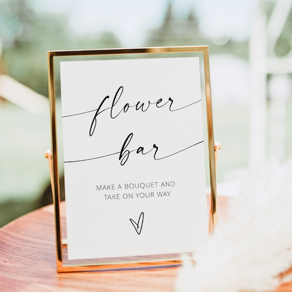 Signe de barre de fleur, signalisation de douche nuptiale moderne minimaliste, signe de barre de fleur de faveur de mariage, construisez votre signe de bouquet, modèle modifiable | MIA